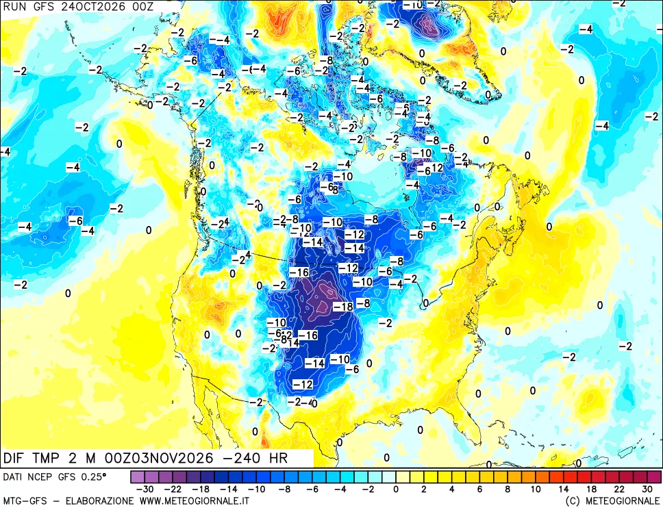mappa Dif. Temp a 2 metri Valid - Init