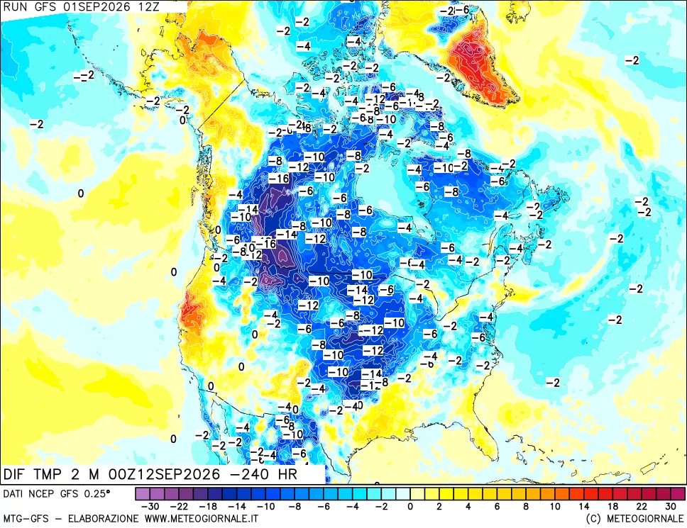 mappa Dif. Temp a 2 metri Valid - Init