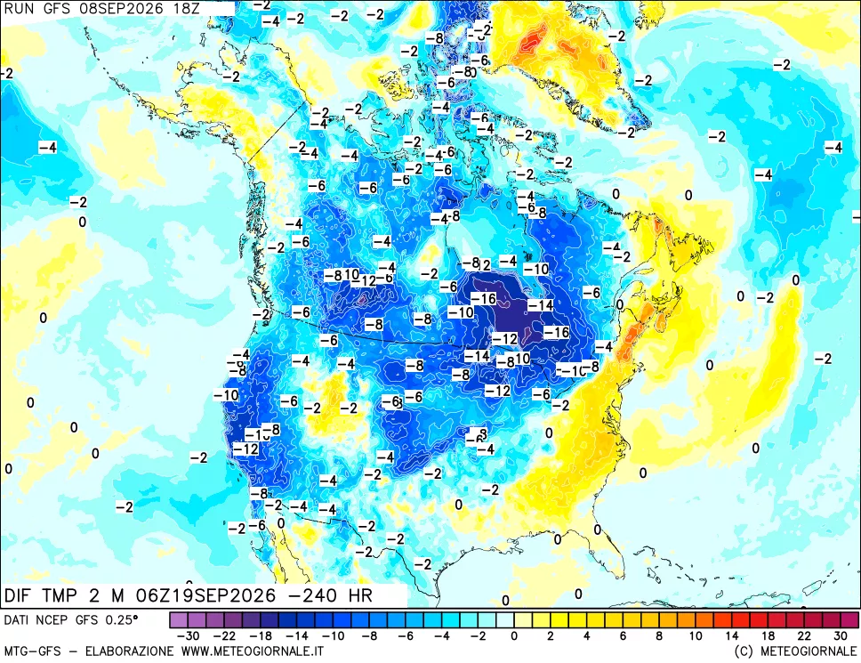 mappa Dif. Temp a 2 metri Valid - Init