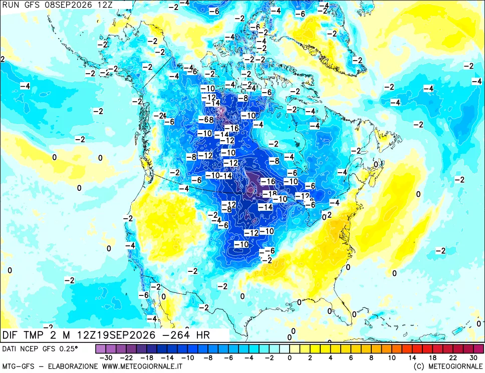 mappa Dif. Temp a 2 metri Valid - Init