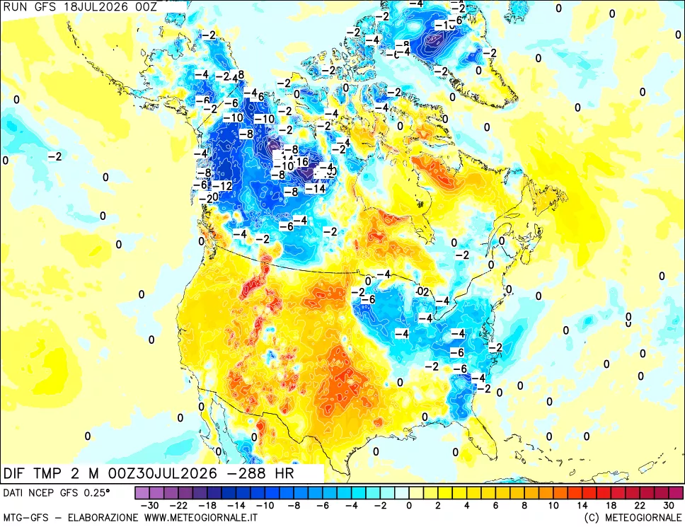 mappa Dif. Temp a 2 metri Valid - Init