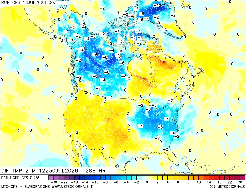 mappa Dif. Temp a 2 metri Valid - Init