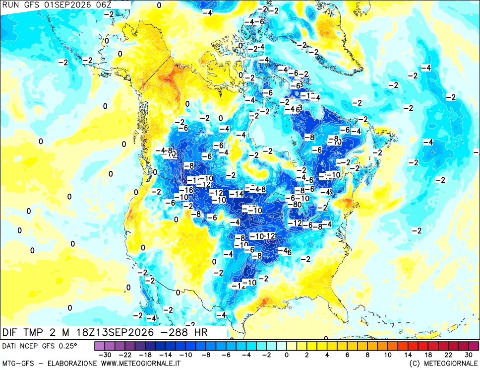 mappa Dif. Temp a 2 metri Valid - Init