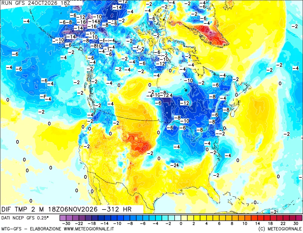 mappa Dif. Temp a 2 metri Valid - Init