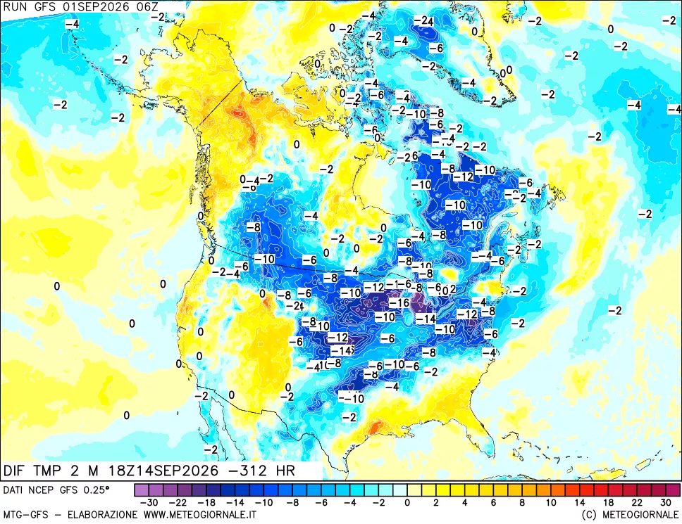 mappa Dif. Temp a 2 metri Valid - Init
