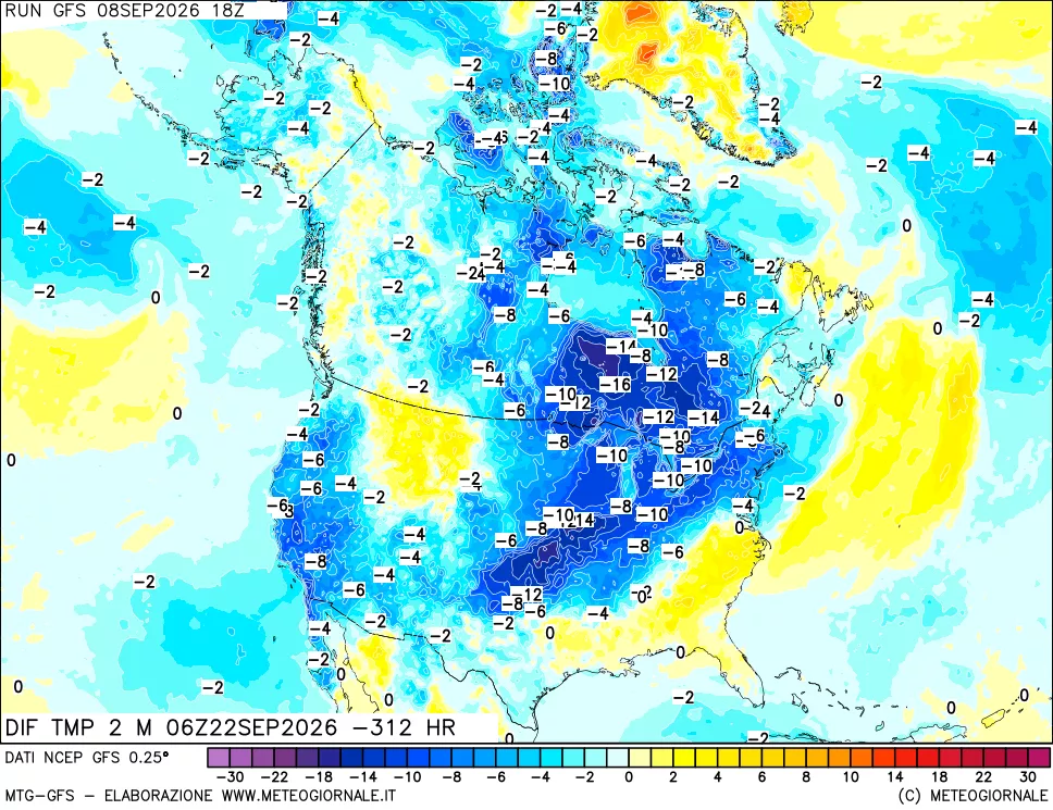 mappa Dif. Temp a 2 metri Valid - Init