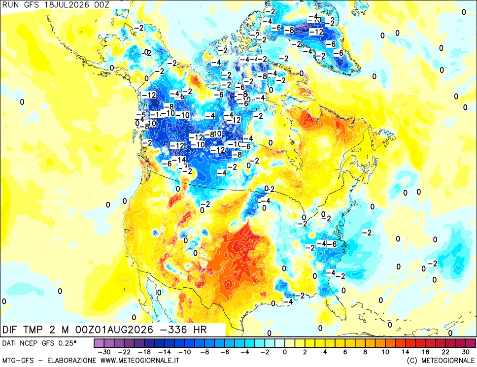 mappa Dif. Temp a 2 metri Valid - Init