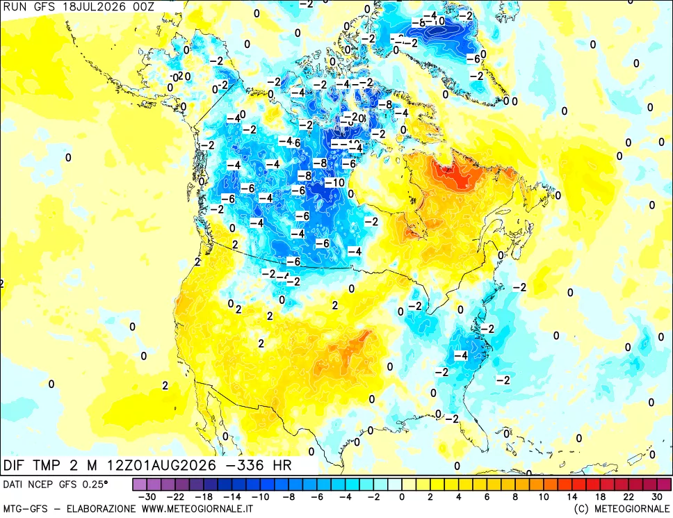 mappa Dif. Temp a 2 metri Valid - Init
