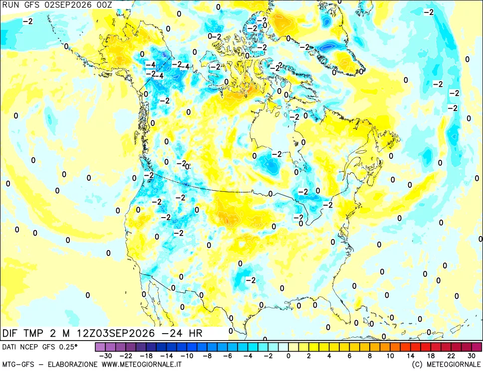 mappa Dif. Temp a 2 metri Valid - Init