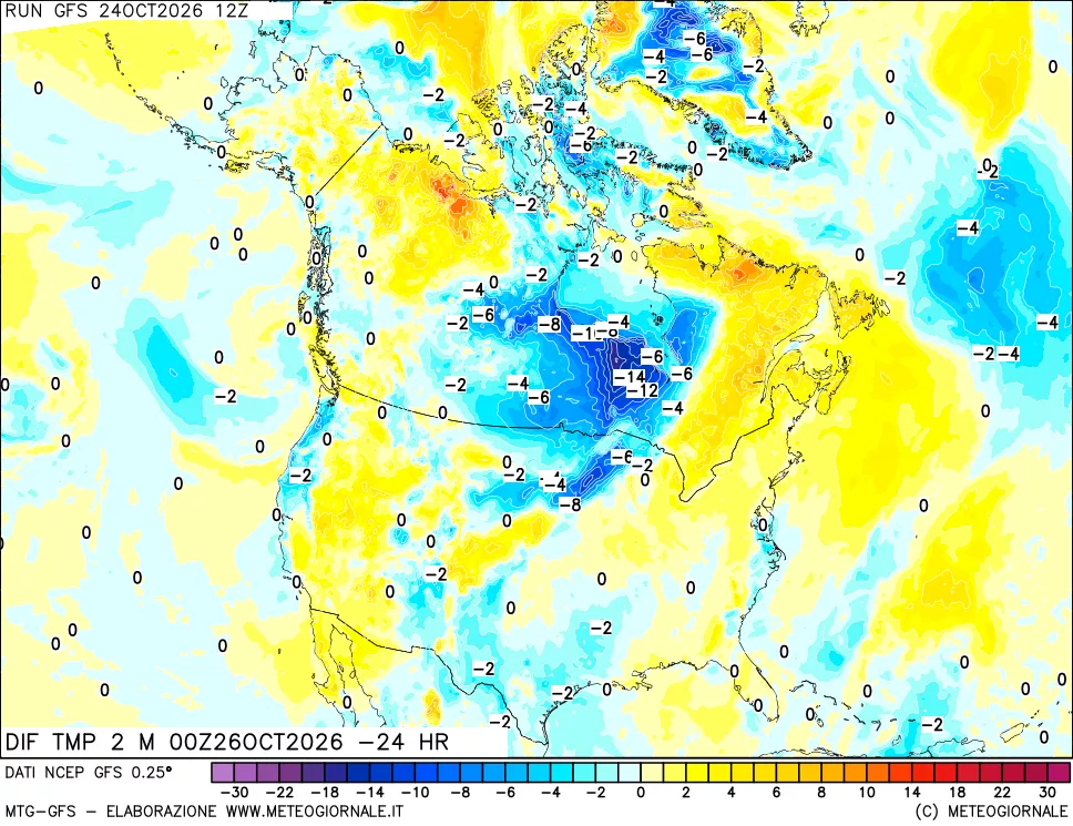 mappa Dif. Temp a 2 metri Valid - Init