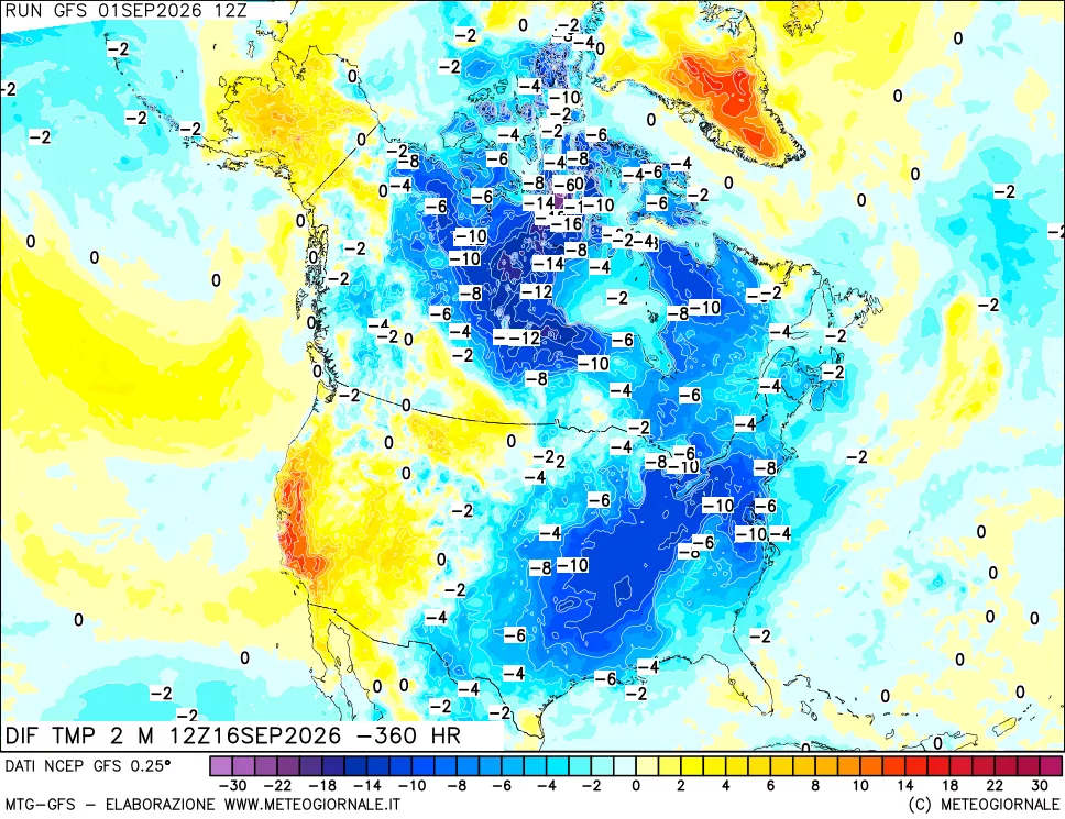 mappa Dif. Temp a 2 metri Valid - Init