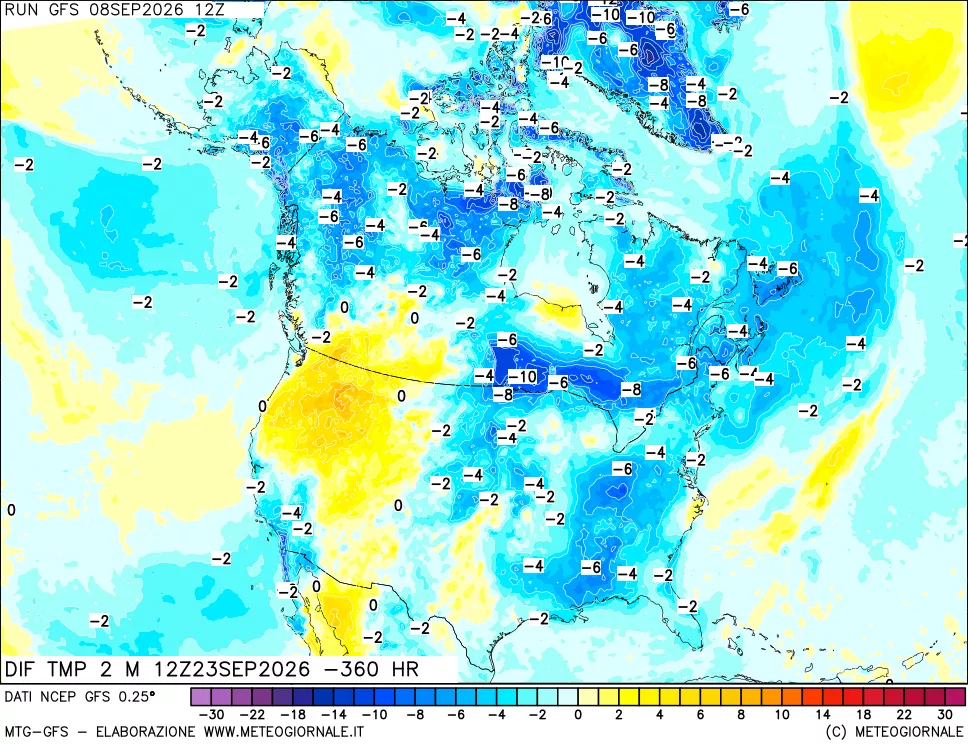 mappa Dif. Temp a 2 metri Valid - Init