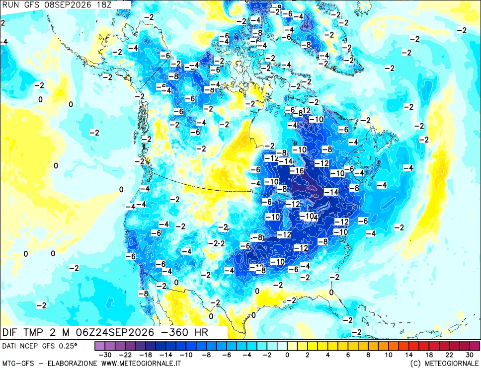 mappa Dif. Temp a 2 metri Valid - Init
