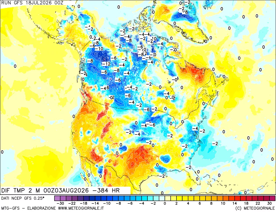 mappa Dif. Temp a 2 metri Valid - Init