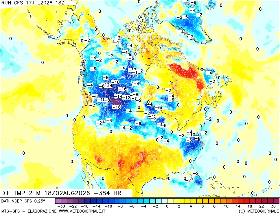 mappa Dif. Temp a 2 metri Valid - Init