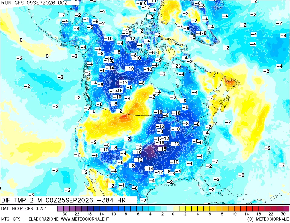 mappa Dif. Temp a 2 metri Valid - Init