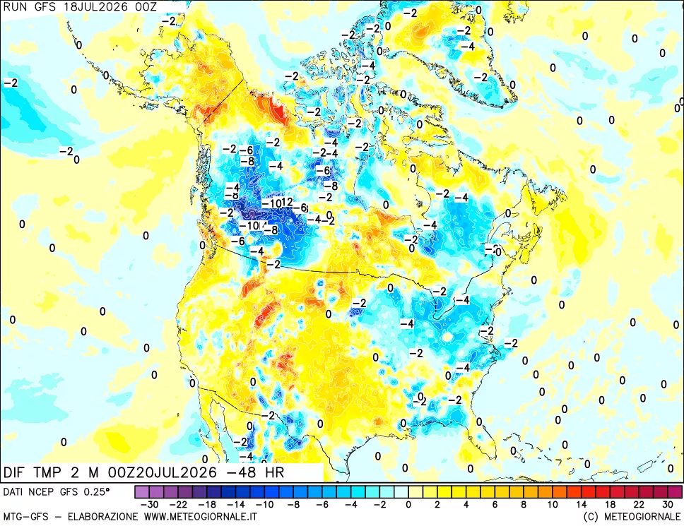 mappa Dif. Temp a 2 metri Valid - Init