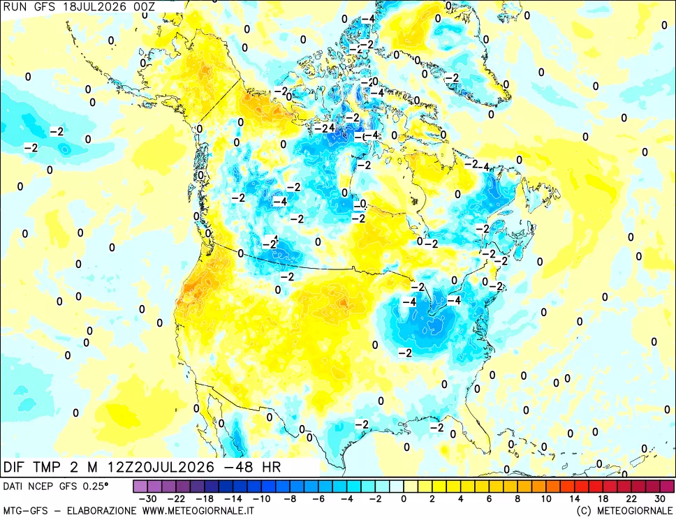 mappa Dif. Temp a 2 metri Valid - Init