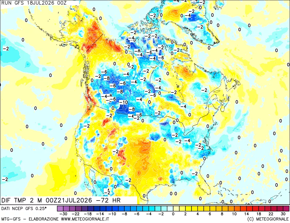 mappa Dif. Temp a 2 metri Valid - Init