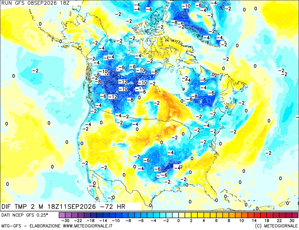 mappa Dif. Temp a 2 metri Valid - Init