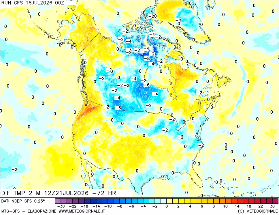 mappa Dif. Temp a 2 metri Valid - Init