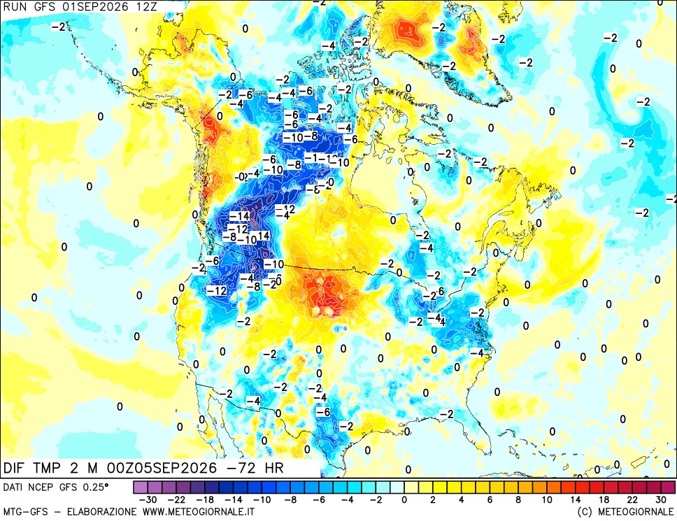 mappa Dif. Temp a 2 metri Valid - Init