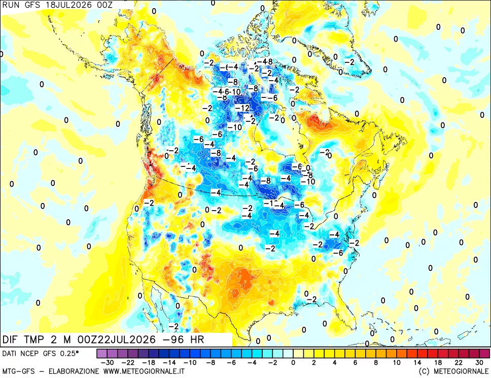 mappa Dif. Temp a 2 metri Valid - Init
