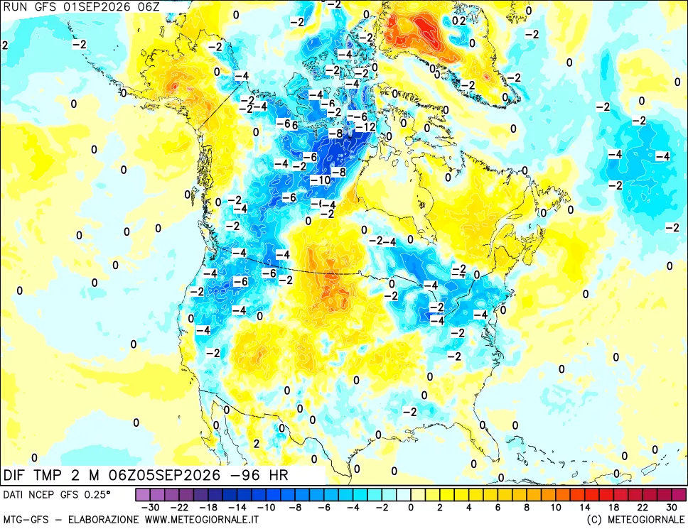 mappa Dif. Temp a 2 metri Valid - Init