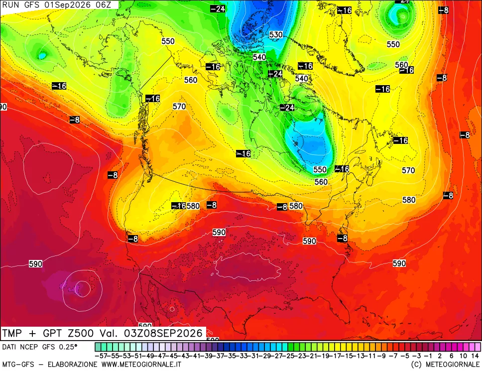 mappa 500 hPa Temp + GPT