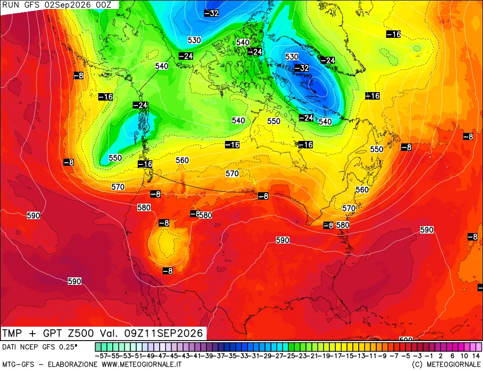 mappa 500 hPa Temp + GPT