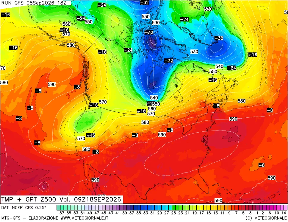 mappa 500 hPa Temp + GPT