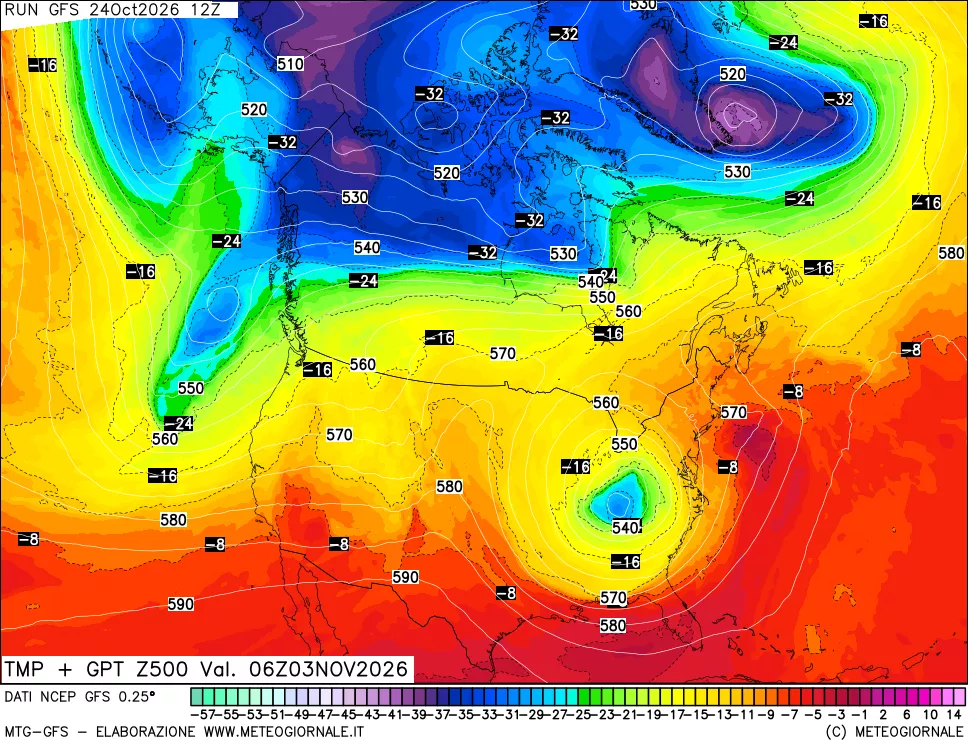 mappa 500 hPa Temp + GPT