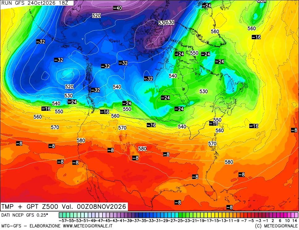 mappa 500 hPa Temp + GPT