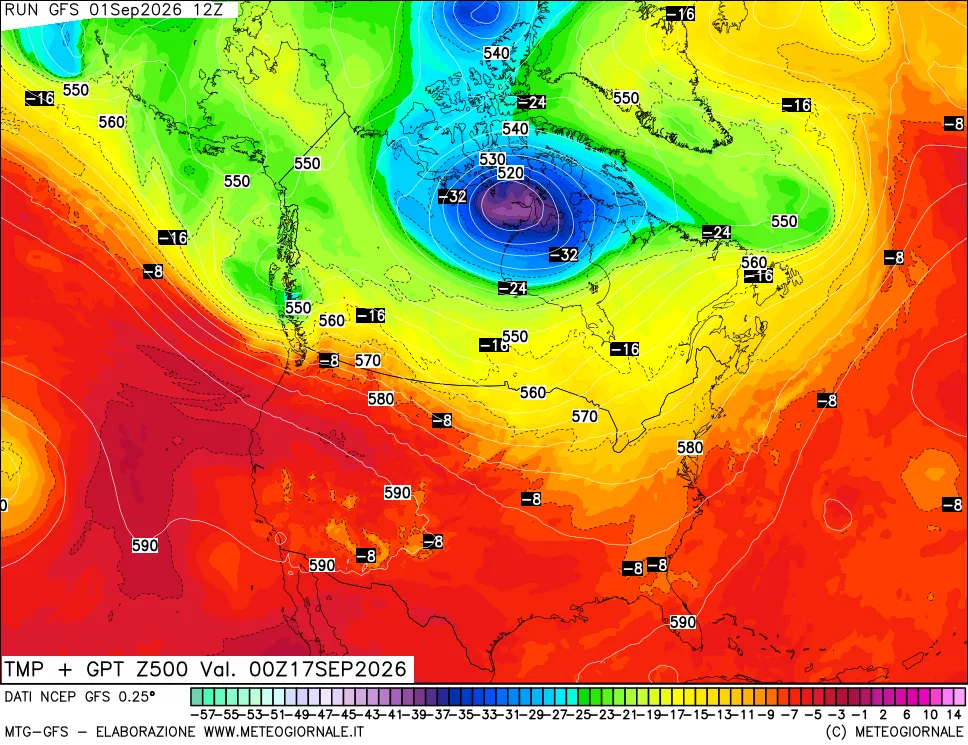 mappa 500 hPa Temp + GPT