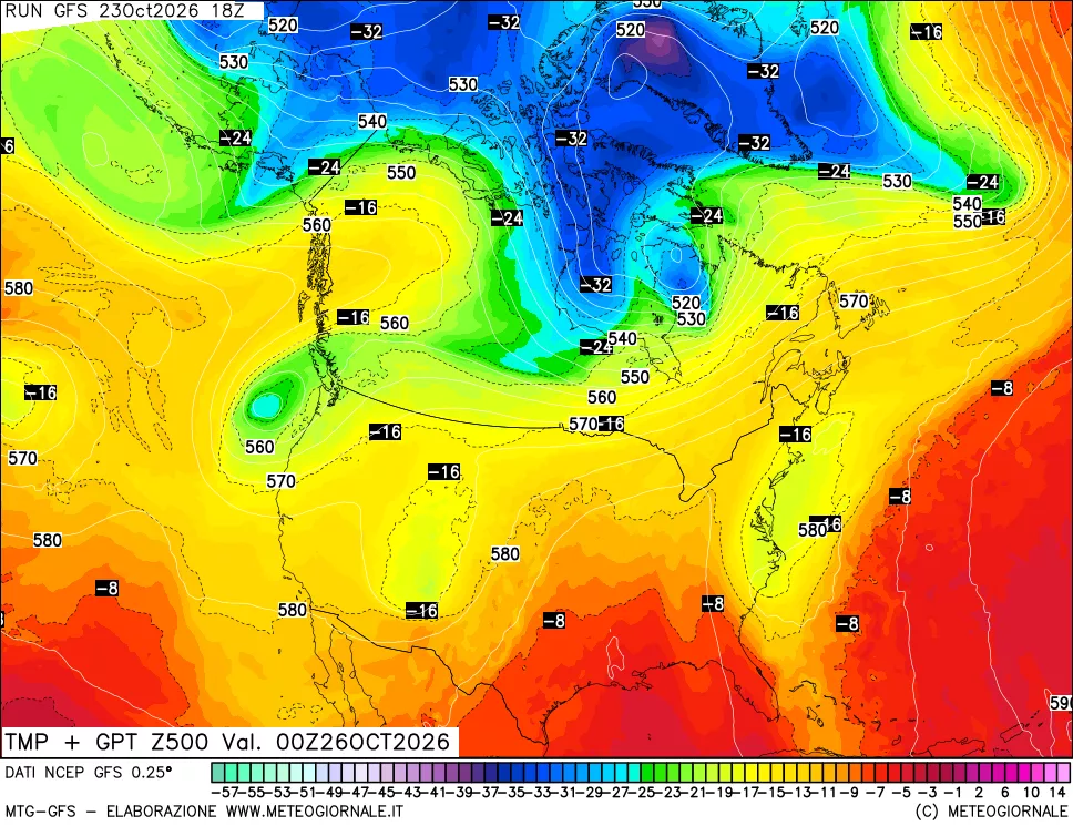 mappa 500 hPa Temp + GPT