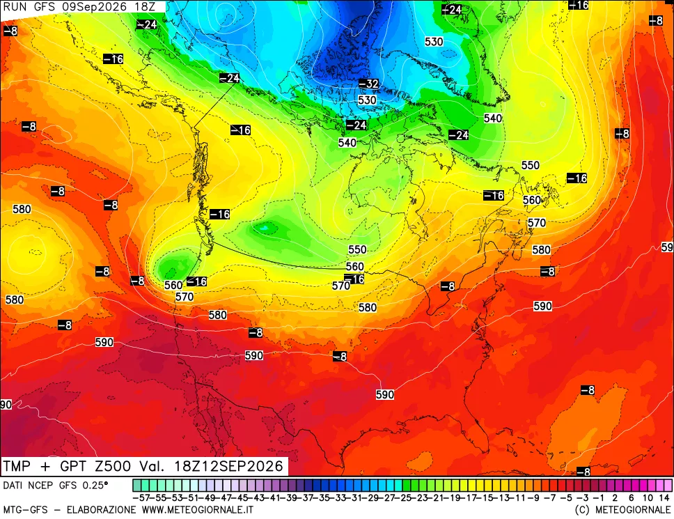 mappa 500 hPa Temp + GPT