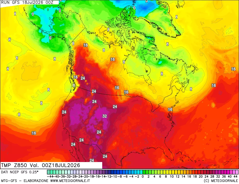 mappa 850 hPa Temp