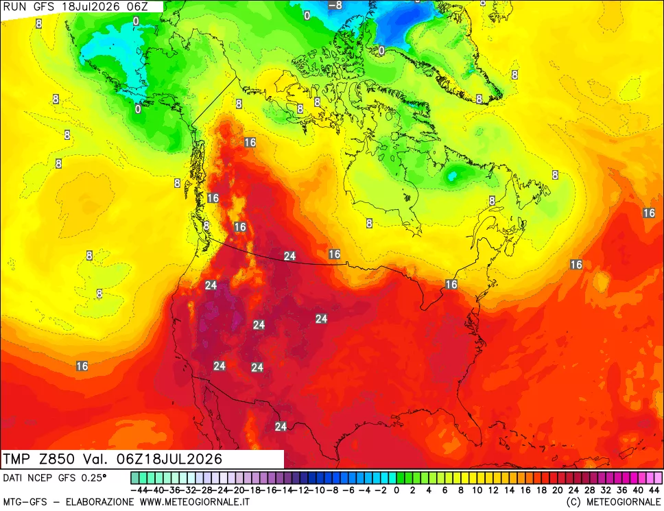 mappa 850 hPa Temp