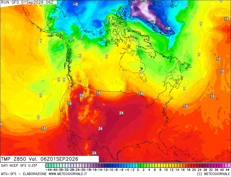 mappa 850 hPa Temp
