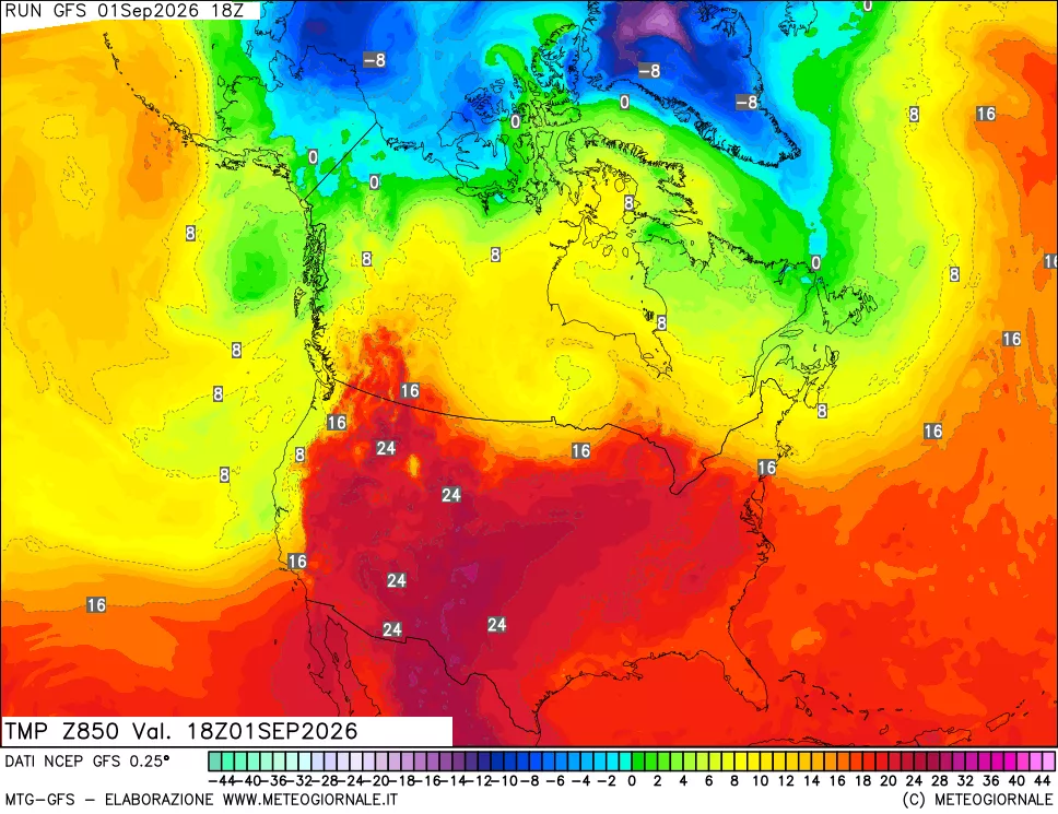 mappa 850 hPa Temp