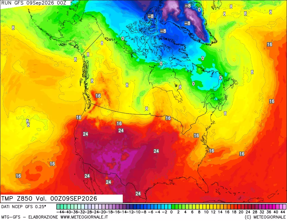 mappa 850 hPa Temp