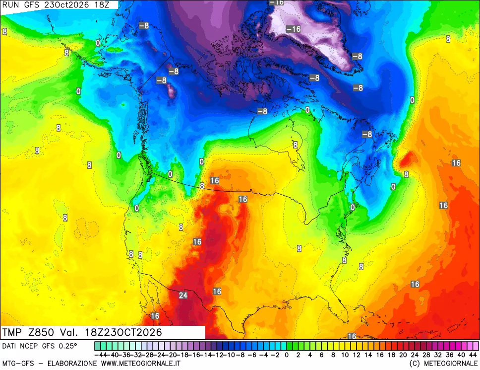 mappa 850 hPa Temp