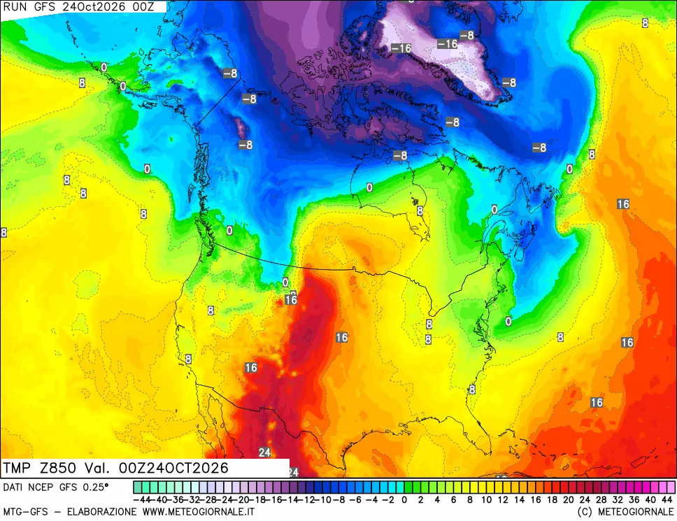 mappa 850 hPa Temp