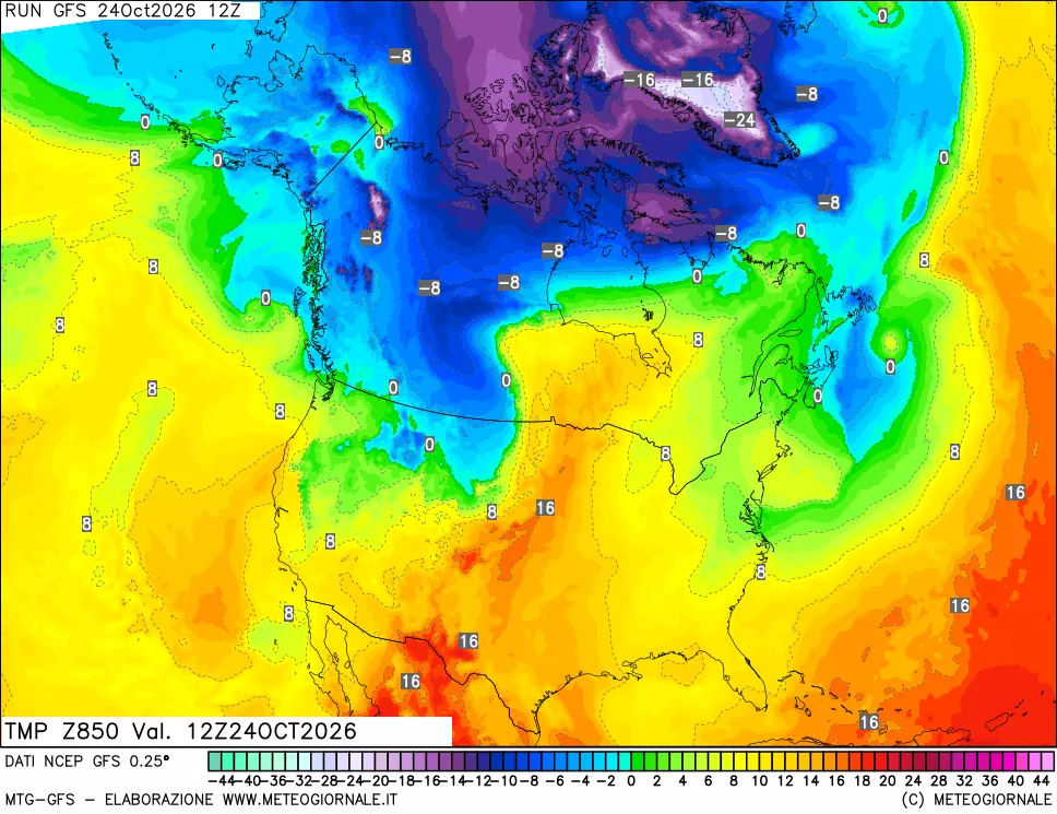 mappa 850 hPa Temp