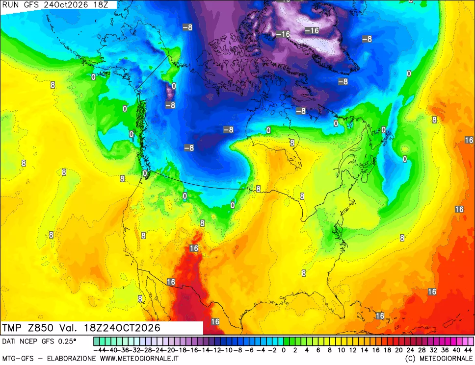 mappa 850 hPa Temp