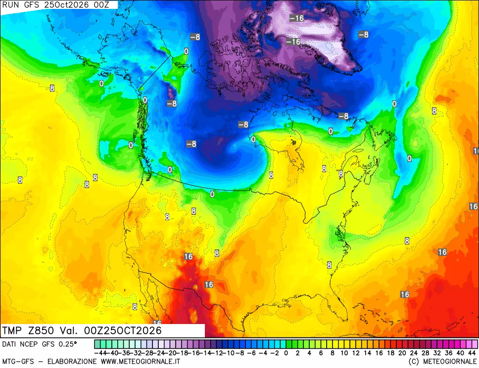 mappa 850 hPa Temp