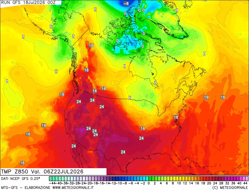 mappa 850 hPa Temp