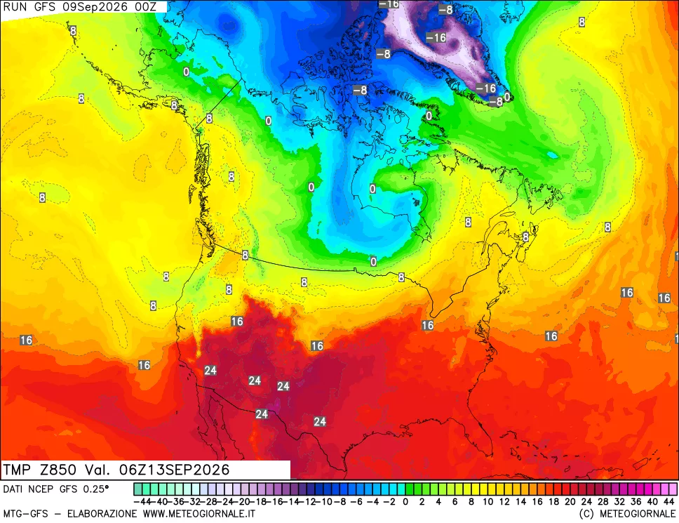 mappa 850 hPa Temp