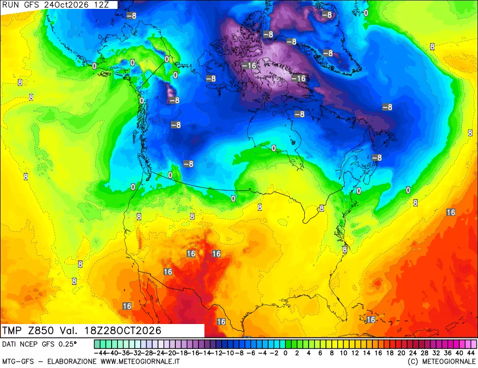 mappa 850 hPa Temp