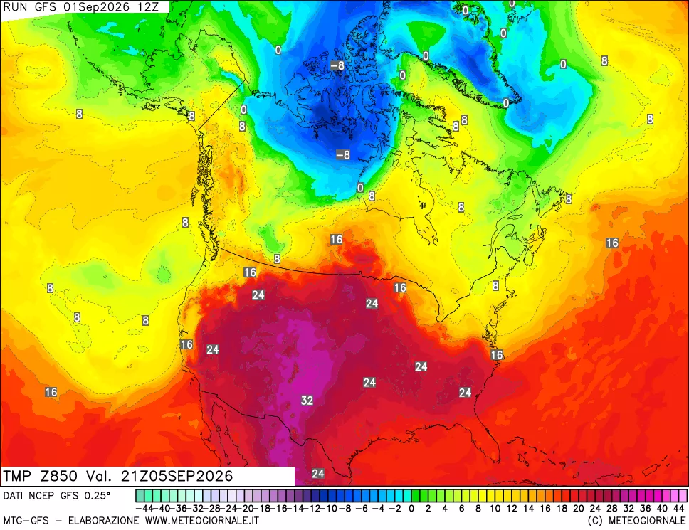 mappa 850 hPa Temp